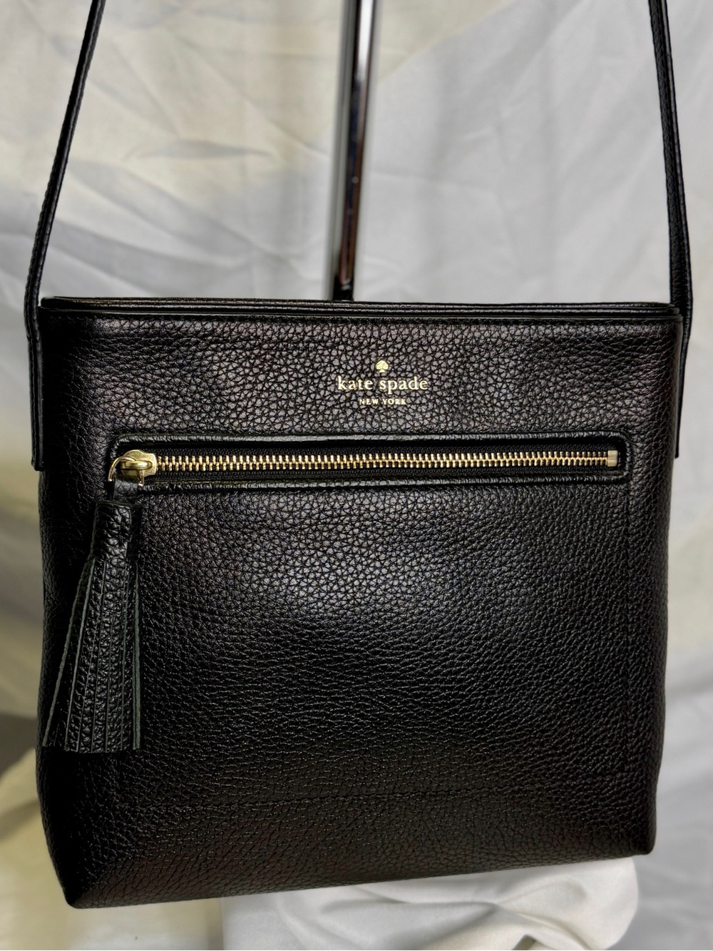 KATE SPADE Chester Street Dessi Black Leather Tassel Crossbody Bag